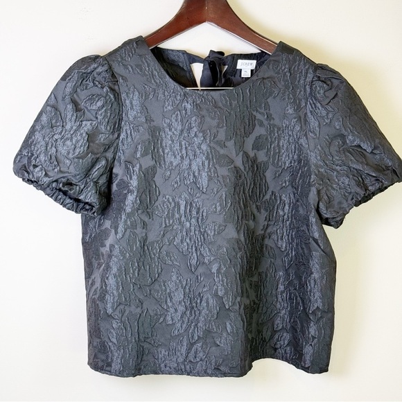J Crew Jacquard Puff Sleeve Top with back bow XL - Picture 1 of 7